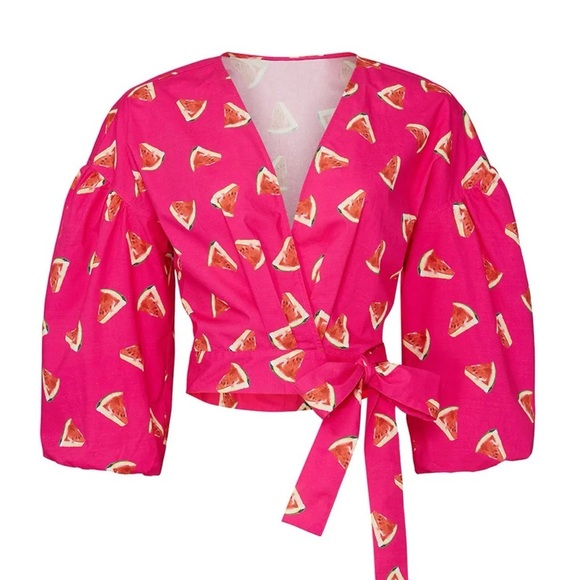 Color Me Courtney Emily Wrap Top Pink Watermelon Designer Blouse Womens Sz XS - Picture 3 of 13